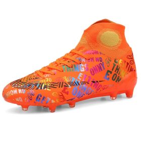 Soccer Shoes Fashion Breathable Broken Nail Soccer Shoes Men's Large Size (Option: Fluorescent orange spikes-33)